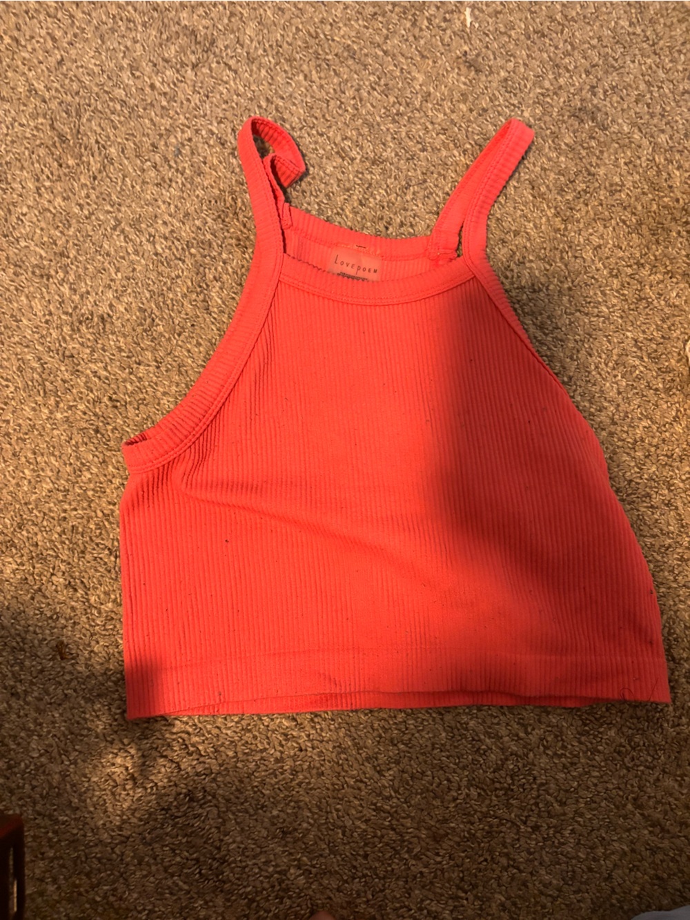 Love Ribbed High-Neck Cropped Tank - Coral